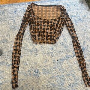 Brown and Black Houndstooth Women's Crop Top